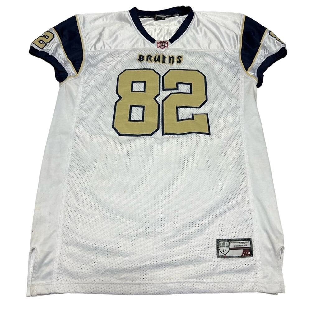 USFA SEMI-PRO FOOTBALL GAME USED BRUINS JERSEY #82 BROOKS ONE OF A KIND SZ XL